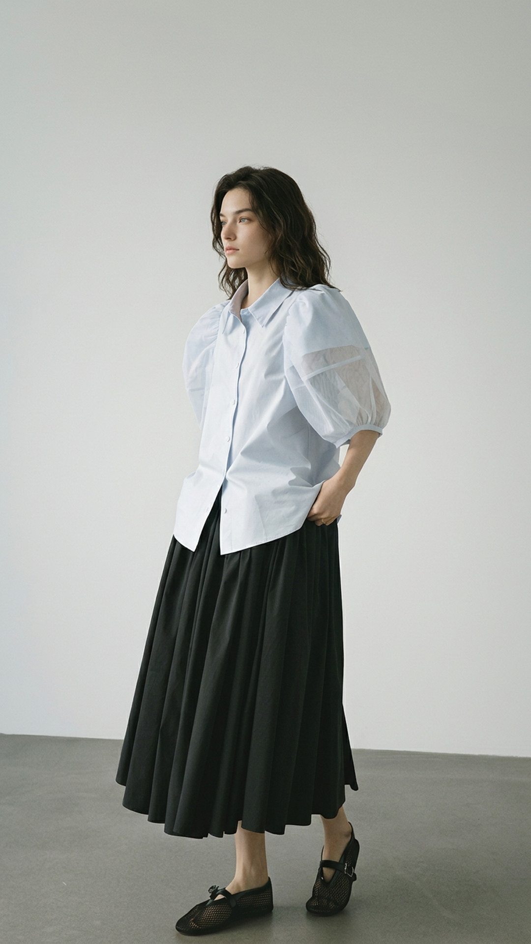 Mesh Puff Sleeve Shirt