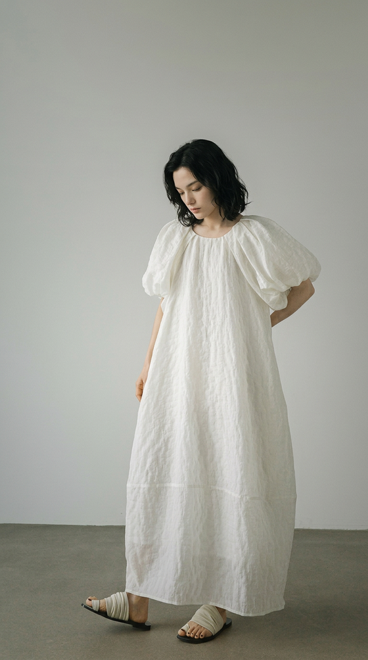 Vintage Jacquard Puff Sleeve Dress